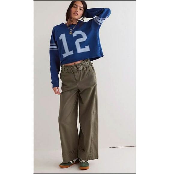 NWT FREE PEOPLE We The Free Sloane Belted Pants $148 X-LARGE Western Inspired - Picture 1 of 9